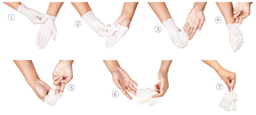 come sfilare i guanti in modo corretto